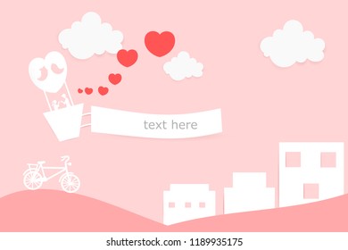 love Invitation card Valentine's day balloon heart on pink background 