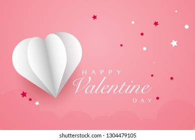 love Invitation card Valentine's day abstract background with text love and clouds,stars,paper cut mini heart. Vector illustration. Happy Valentine's day bright leaflet background design