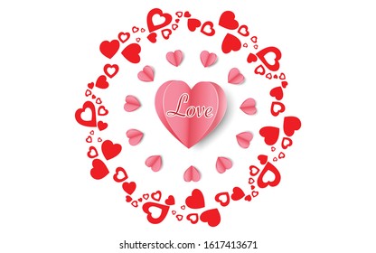 Love Invitation card Valentine's day abstract background with text "love", Paper cut pink heart. Vector illustration. 