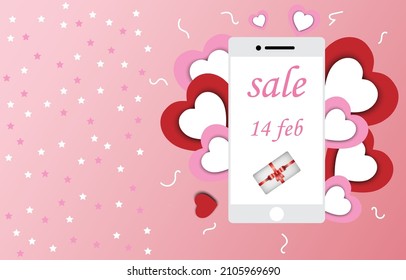 love Invitation card Valentine's day abstract background with texture love invitation card valentine's day paper​ art​ use as wallpaper, vector illustration.