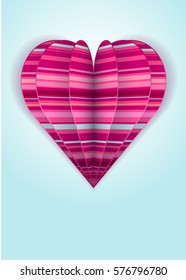 love Invitation card Valentine's day. Cut the heart out of paper. Strips of paper. Blue background. 3D vector illustration.