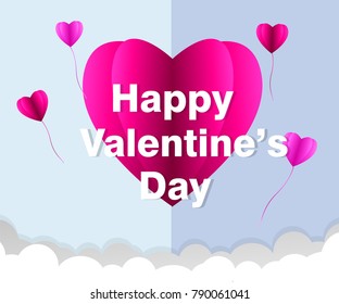 love Invitation card Valentine's day abstract background with text love and young joyful,clouds,paper cut pink heart. Vector illustration.
