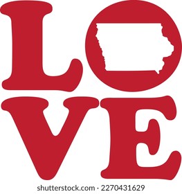 LOVE Iowa State Red Outline Vector Graphic Illustration Isolated