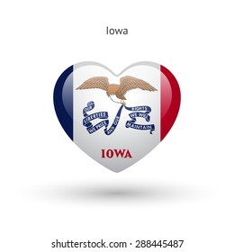 Love Iowa state symbol. Heart flag icon. Vector illustration.