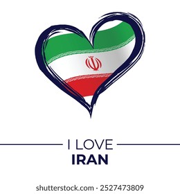 I Love Iran Banner with Flag in Heart.  Iran love Emblem Isolated on White Background. Vector, Illustration, Isolated, Love, Background.