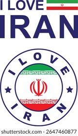 I love Iran message with the Iran flag. Symbolic patriotic design showing national pride, love, and cultural identity. Perfect for use in social media posts, blogs, or t-shirt printing etc.