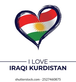 Me encanta el Anuncio iraquí del Kurdistán con la bandera en el corazón. Emblema de amor del Kurdistán iraquí aislado sobre fondo blanco. Vector, Ilustración, Aislado, Amor, Fondo.