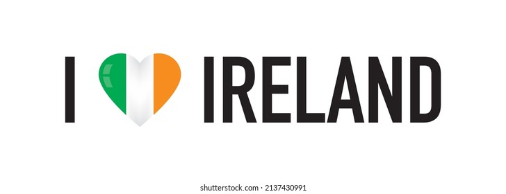 Me encanta Irlanda - Diseño de bandera y texto aislado en un fondo blanco