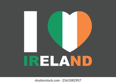 I love Ireland Word with heart shape, Flag of Ireland national country symbol illustration Vector, Rectangle Ireland flag illustration, Flat vector illustration
