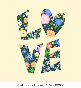 love. isolated letters filled with flowers. vector illustration suitable for valentine's day, wedding, posters, print on t-shirts, bags.