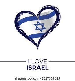 I Love Israel Banner with Flag in Heart. Israel love Emblem Isolated on White Background. Vector, Illustration, Isolated, Love, Background.