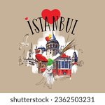 I love Istanbul concept hand-drawn colored vector illustration.