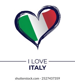 I Love Italy Banner with Flag in Heart. Italy love Emblem Isolated on White Background. Vector, Illustration, Isolated, Love, Background.