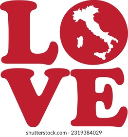 LOVE Italy Red Outline Silhouette Isolated Vector Graphic