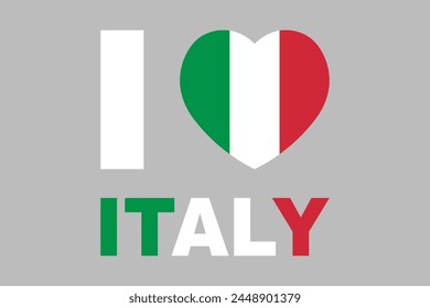 I love Italy Word with heart shape, Vector flag of Italy, italian flag, vector illustration
