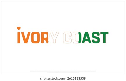 I love IVORY COAST, I love IVORY COAST typographic design with flag typography and heart on white background, Vector design of I love IVORY COAST, IVORY COAST National Day Design