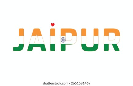 I Love JAIPUR, Typographic Design of I Love JAIPUR on a white background, Flag Typography of JAIPUR with heart, Vector design of I Love JAIPUR