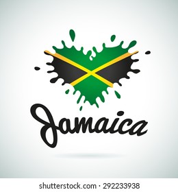 Love Jamaica Lettering Heart Illustration, Carribean Music Logo Design. African Flag Print