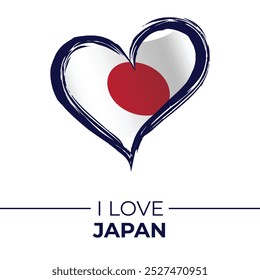 Me encanta el Anuncio de Japón con la bandera en el corazón. Japón amor Emblema aislado sobre fondo blanco. Vector, Ilustración, Aislado, Amor, Fondo.