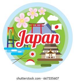 Love Japan concept. Round composition with greatest symbols.Infographic design.