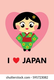 i love japan cute kokeshi vector