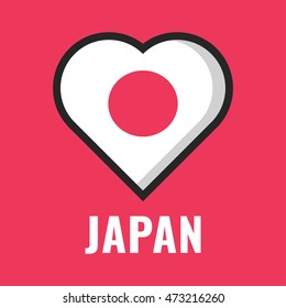 Love Japan. Flat vector icon design illustration on red background.