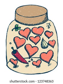 Love jar card, vector vintage illustration