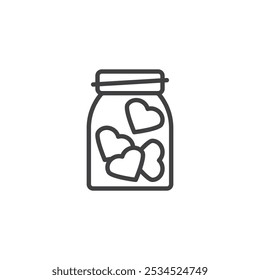 Love Jar line icon. linear style sign for mobile concept and web design. A jar filled with hearts outline vector icon. Symbol, logo illustration. Vector graphics