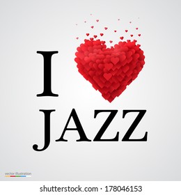 i love jazz, font type with heart sign.