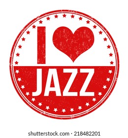 I love jazz grunge rubber stamp on white background, vector illustration