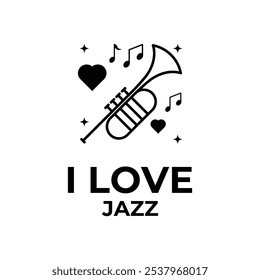 amor jazz música logotipo design ideia com ícone do coração