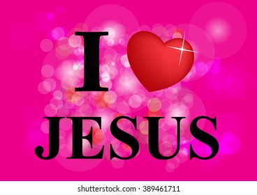 I love Jesus, font, heart and multicolor with bokeh background