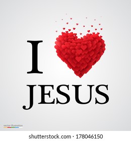 I Love Jesus, Font Type With Heart Sign.