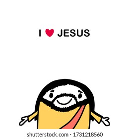 I love Jesus hand drawn vector illustration in cartoon comic style man saint