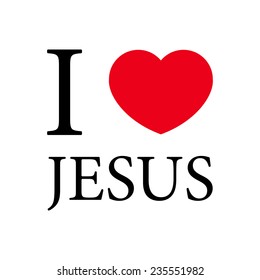 I love Jesus lettering with red heart. Vector illustration.