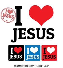 I love Jesus sign and labels on white background, vector illustration