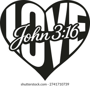 Love John 3:16 Scripture Heart Christian Illustration