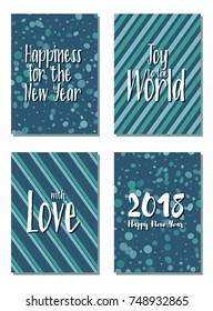 With Love, Joy to the World, New Year greeting cards vector templates set. Holiday postcards, modern banners new graphic design collection. Start of the Year celebration cards, wishes of joy, love.