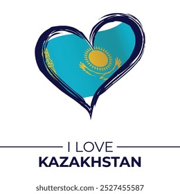 I Love Kazakhstan Banner with Flag in Heart. Kazakhstan love Emblem Isolated on White Background. Vector, Illustration, Isolated, Love, Background.