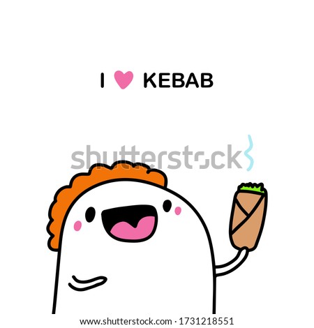 I love kebab hand drawn vector illustration in cartoon doodle style man holding hot food traditional arabic