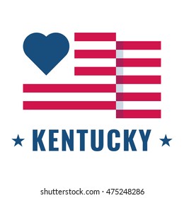Love Kentucky state  with usa flag, flat vector icon design illustration, banner on white background. Can be used for public holidays in the United States also for theme about tourism. 