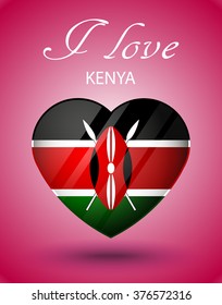 I love Kenya - glossy heart with national flag on pink background