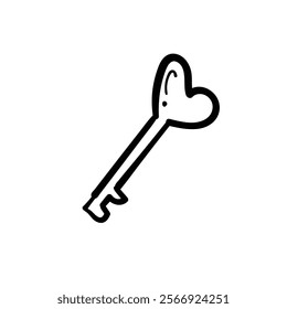 Love key doodle. Hand drawn heart. Romance valentine illustration.