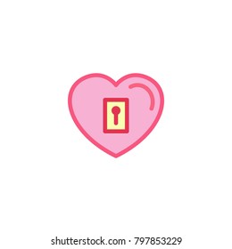Love with key hole Icon. Simple Heart Illustration Line Style Logo Template Design. 
