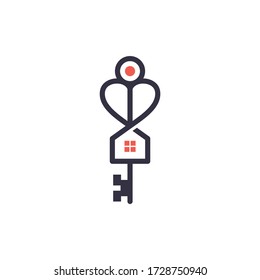 Love, key, and home or house logo combination.