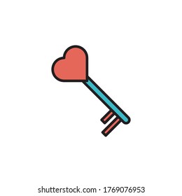 love key icon filled outline vector illustration full color. isolated on white background