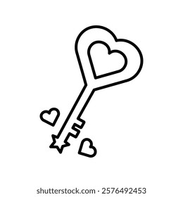 Love key icon vector outline logo sign