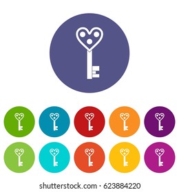 Love key icons set in circle isolated flat vector illustration