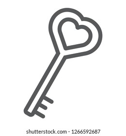 Love key line icon, love and lock, heart key sign, vector graphics, a linear pattern on a white background, eps 10.