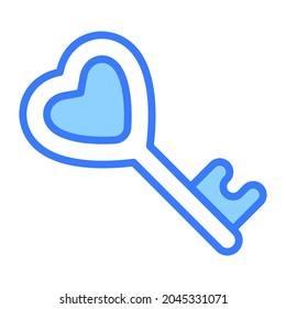 tecla de amor, desbloquear icono, icono de línea azul de diseño simple.